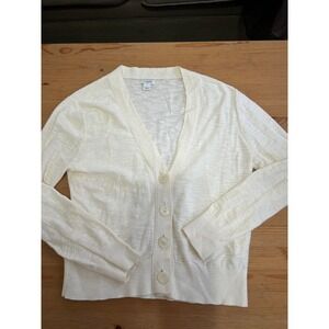 J.Crew Womens M Cream 100% Cotton V-Neck Button Front Cardigan Sweater Classic